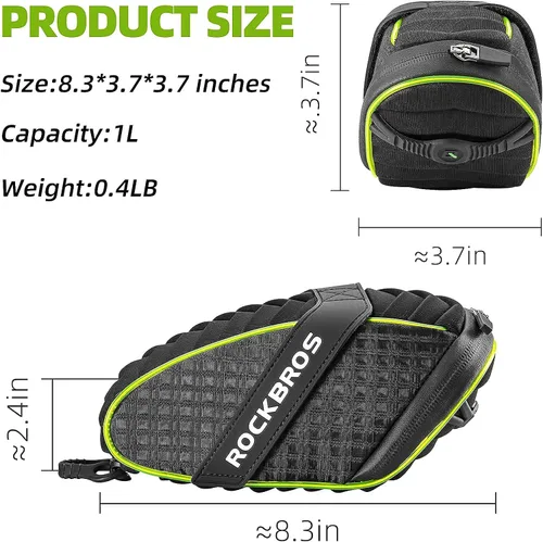 Vista 4 de ROCKBROS Bolsa de sillín de bicicleta con luz LED, bolsa de sillín de bicicleta impermeable de carcasa 3D con cubierta de lluvia para bicicletas