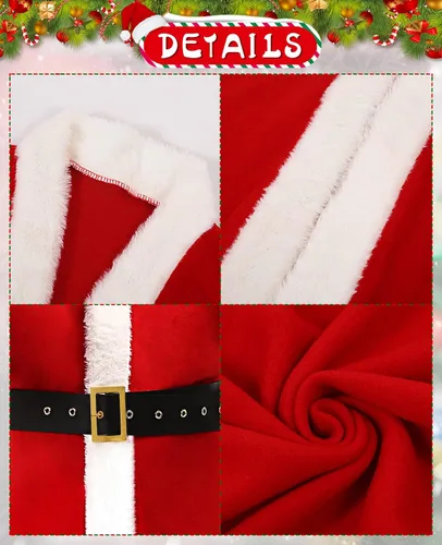Vista 4 de Disfraz de Papá Noel para niños disfraz de Papá Noel de terciopelo para niños disfraz de Navidad 6 piezas traje de fiesta elegante para niños talla L