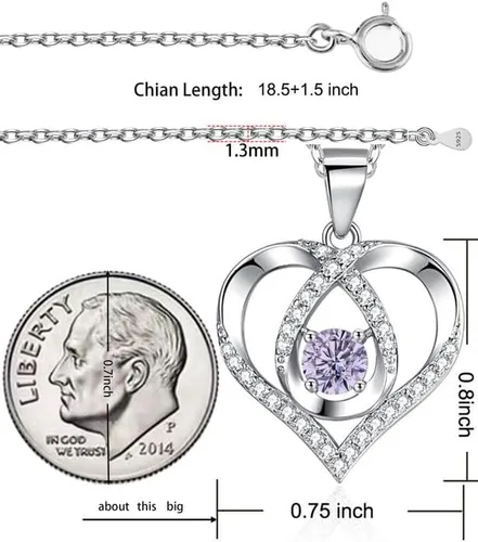 Vista 6 de ITS4YEO 925 Sterling Silver Love Heart Birthstone Necklaces Silver Necklace Zircon Pendant Necklaces for Women Jewelry Gift for Women Wife Girls Her