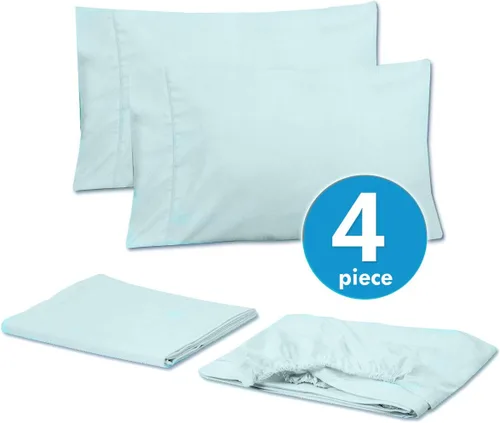 Vista 3 de Juego de sábanas de 4 piezas para camas individuales de 1500 hilos de microfibra de cepillado fino con bolsillo profundo - 1 funda de almohada