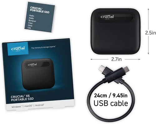 Vista 6 de Crucial X6 SSD portátil de 1 TB – Hasta 800 MB/s, USB 3.2 – Unidad externa de estado sólido para PC, Mac, PS5, Xbox – CT1000X6SSD9
