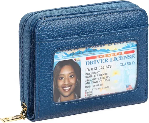 Vista 10 de GOIACII Cartera con tarjetero RFID para mujer, pequeña cartera de piel auténtica con 2 cremalleras