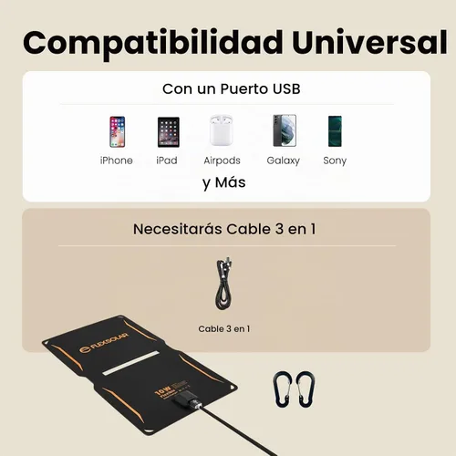 Vista 5 de FlexSolar 10W Cargadores solares portátiles 5V USB pequeños, paneles de emergencia ETFE plegables, impermeables IP67 para teléfonos, ventiladores