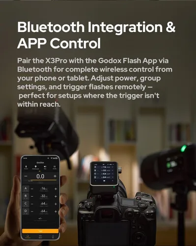 Vista 6 de Godox X3 Pro N X3Pro N TTL Disparador de flash inalámbrico para Nikon, transmisor de pantalla táctil 2.4G con control de aplicación Bluetooth
