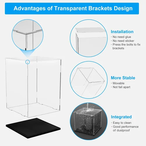Vista 6 de Vitrina de acrílico transparente para juguetes coleccionables, caja de acrílico para ensamblar, escaparate de protección a prueba de polvo con base