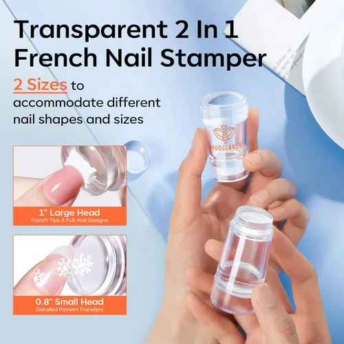 Vista 2 de Modelones Herramienta de punta francesa: 6 piezas de sellos de uñas francesas, kit de manicura francesa adecuado para bricolaje junto con esmalte