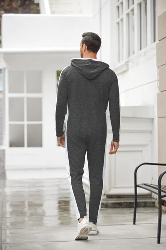 Vista 4 de COOFANDY Enterizo con capucha para hombre, overol con cremallera completa y bolsillos tipo canguro, talla XXL