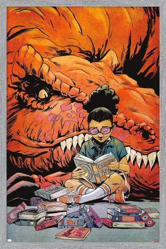 Vista 13 de Trends International Marvel Moon Girl & Devil Dinosaur - Póster de pared de lectura, 22.375 x 34 pulgadas, versión enmarcada de madera de granero