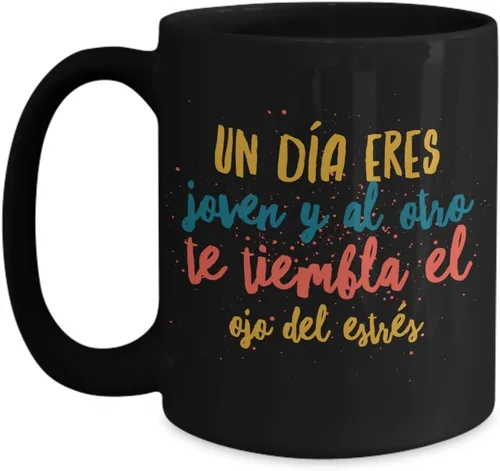 Vista 5 de Taza de Cafe Estres Vaso, taza café divertidas, tazas personalizadas, taza de café inspiradoras, taza con mensajes positivos., 11onza