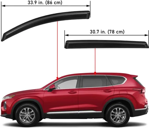 Vista 2 de Lightronic Visera de ventana de ventilación automática de montaje exterior extraduradera, se adapta a Hyundai Santa Fe 2019-2023, protección UV