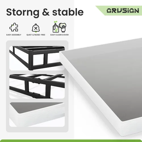 Vista 7 de GRUSIGN Somier de 5 pulgadas para cama matrimonial, base de colchón metálica de tamaño completo con cubierta de tela, marco de acero resistente