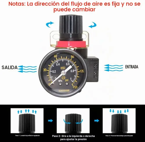Vista 2 de Beduan BR4000 Compresor de Aire Regulador Combo 1/2" NPT, Drenaje Manual con Soporte, Calibre