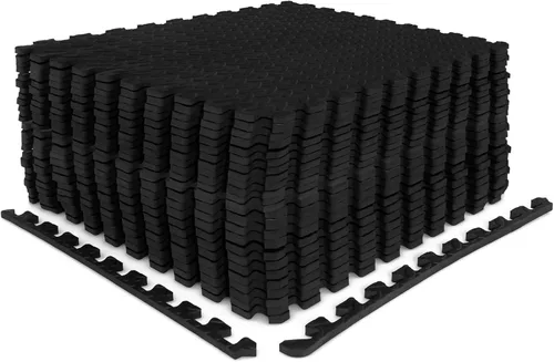 Vista 10 de Tangkula Alfombrillas de ejercicio de 12 azulejos con borde, tapetes protectores de espuma EVA antideslizantes, tapetes elásticos de juego