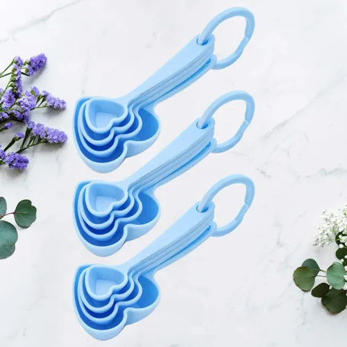 Vista 5 de Hemoton Cucharas medidoras de plástico con forma de corazón, cucharadita de postre cuchara para hornear de cocina
