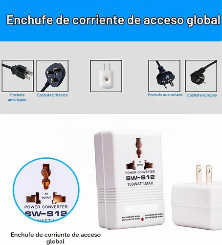 Vista 3 de Convertidor de voltaje de alimentación de 110 V a 220 V para subir y bajar transformador de 100 vatios para viajes, color blanco