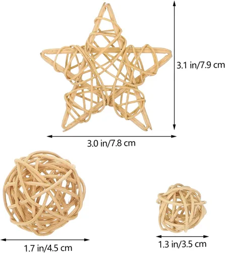 Vista 2 de FOMIYES Bolas de mimbre decorativas naturales, bolas de ratán de mimbre de estrella, 9 piezas, relleno de jarrón, ramitas decorativas, esferas