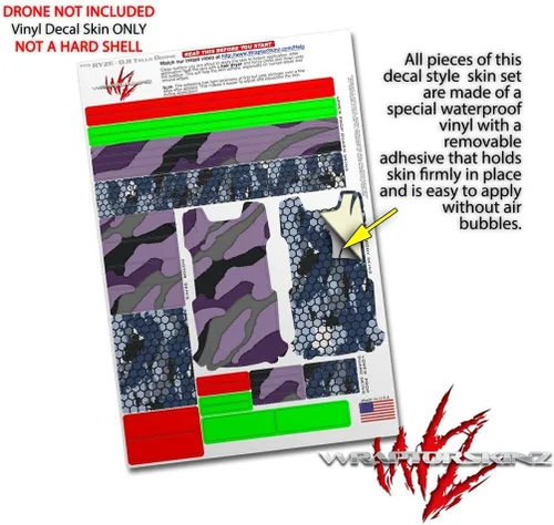 Vista 4 de Skin Wrap 2 Pack para DJI Ryze Tello Drone camuflaje color morado Drone No Incluidas
