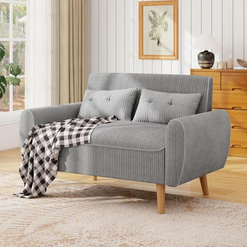 Vista 3 de JAMFLY Sofá biplaza pequeño de 47 pulgadas, sofá compacto de 2 asientos con patas cónicas, muebles tapizados gris claro, marco de madera maciza