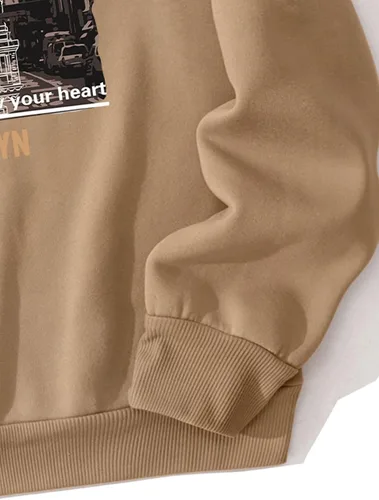 Vista 4 de GORGLITTER Sudadera con estampado de letras para hombre, casual, cuello redondo, manga larga, sin botones