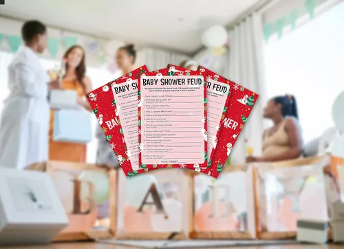 Vista 6 de Tarjetas de juego para baby shower, juego de peleas de baby shower, tarjetas de fiesta de Navidad para adultos neutros de género, juego de 30