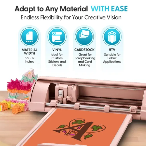 Vista 2 de Silhouette Cameo 4 Pink Bundle con kit de inicio de vinilo, kit de inicio de transferencia de calor, 2 Autoblade 2, kit de herramientas CrafterCuts