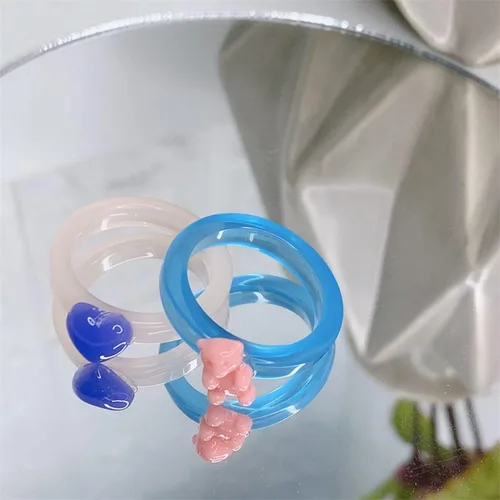 Vista 3 de 26 unids lindo Egirl color caramelo resina pequeño oso gomoso anillo dulce acrílico corazón anillo conjunto para mujeres niñas fiesta cumpleaños