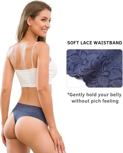 Vista 3 de Tangas de las mujeres Ropa interior de algodón sin costuras Tangas para las mujeres Encaje Trim Bragas