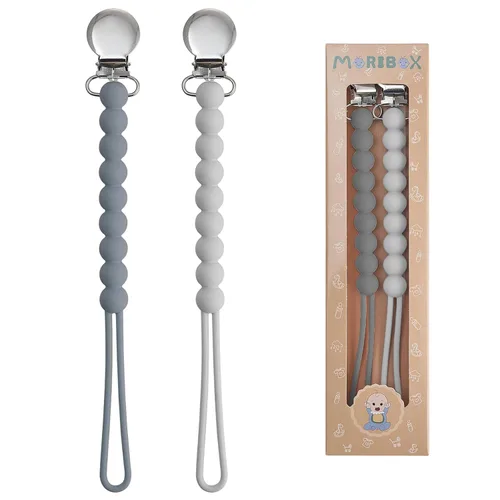 Vista 5 de Silicone Pacifier Clip for Baby Girls, Paci Binky Holder 2 Pack R-Rosa y Beige