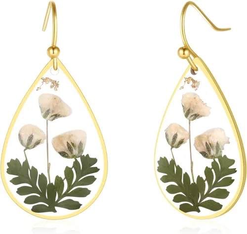 Vista 59 de Forget-Me-Not and Queen Anne's Lace Pressed Wildflower Earrings Pressed Flower Earrings Handmade Drop and Dangle Earrings Gift for Woman