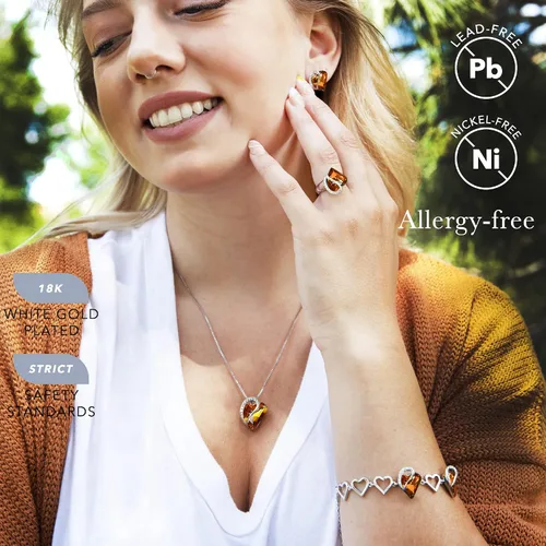 Vista 4 de Leafael Infinity Love - Juego de joyas de corazón Collar con colgante, pulseras de eslabones, aretes de tuerca y anillo de corazón de cristal