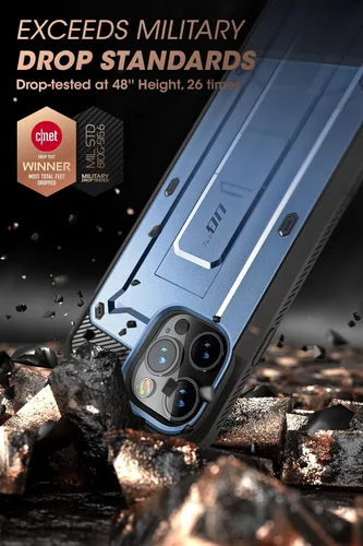 Vista 3 de SUPCASE Funda para iPhone 14 Pro Max con protector de pantalla (Unicorn Beetle Pro), [soporte integrado y clip para cinturón] Funda protectora