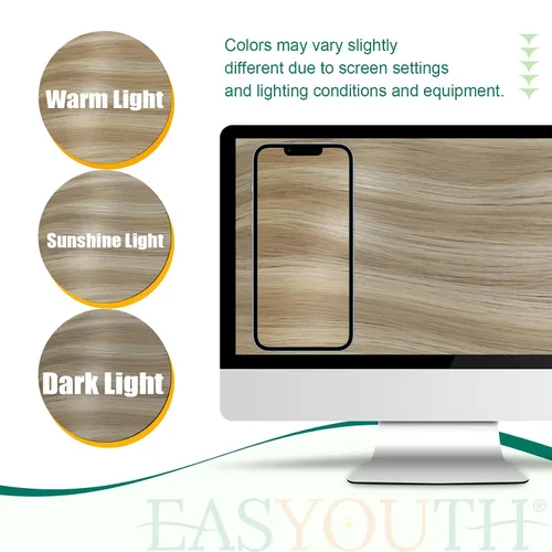 Vista 6 de Easyouth Extensión de cabello humano rubio con cola de caballo, extensiones de cabello humano rubio dorado con reflejos rubios, extensiones