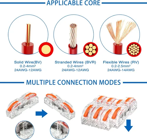 Vista 3 de Zhengmy Juego de 100 conectores de cable de palanca, conectores de cable de empalme compacto, bloques de terminales surtido para 28-12 AWG, cable