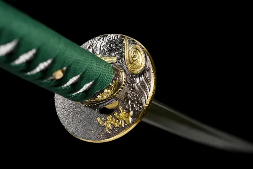 Vista 4 de Espada Katana hecha a mano, espada completa, hoja verde, espada samurai japonesa, acero de alto carbono, forjado integrado