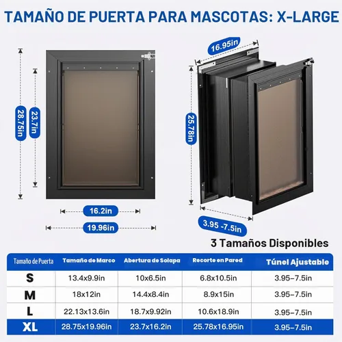 Vista 8 de Puerta para perro XL para pared, puerta de perro extra grande totalmente de aluminio, puerta de servicio pesado para mascotas, fácil de instalar, 2