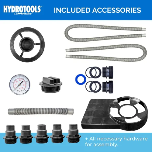 Vista 8 de HYDROTOOLS BY SWIMLINE 71225HCK - Combo de filtro de arena de 12 pulgadas con kit de conexión para piscinas de lados suaves, compatible con Intex