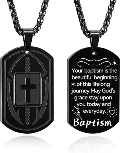 Vista 7 de Collar de cruz de versículo bíblico de fútbol para hombres, regalo religioso de acero inoxidable, joyería deportiva de fútbol, regalos de Pascua