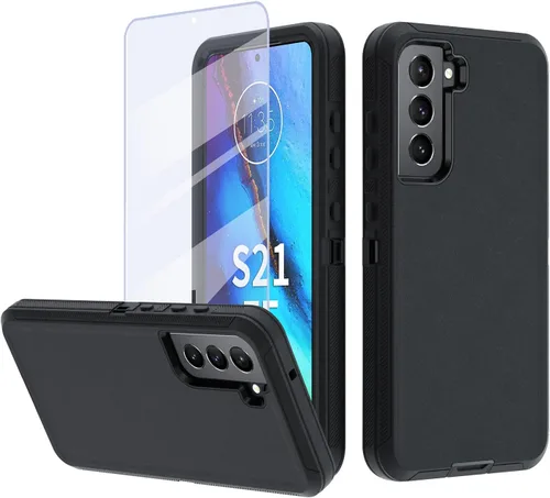 Vista 7 de NUFR Funda resistente para Samsung Galaxy S21 FE 5G, protección de grado militar, a prueba de golpes, a prueba de caídas, a prueba de polvo, (negro)