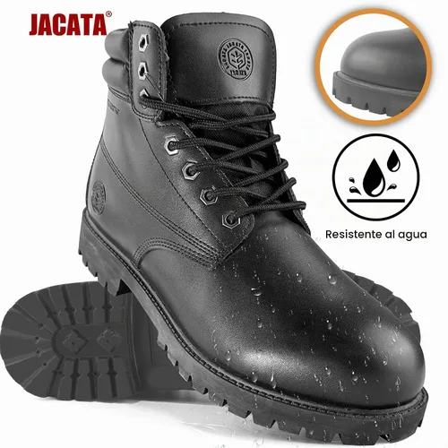 Vista 4 de Jacata Botas de Trabajo para Hombre de Cuero Resistente al Agua Bota de Trabajo de Suela de Goma Construcción Resistente al Aceite Botas Negro