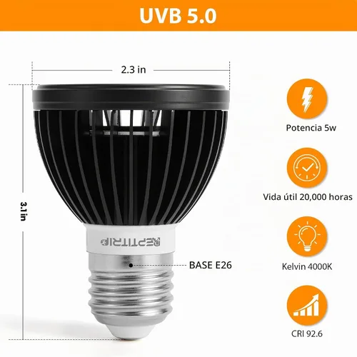 Vista 6 de REPTITRIP Luz UVB para reptiles, bombilla UVB 5W 5.0 UVB lámpara LED, bombilla de reptil, proporciona suficiente exposición UVB para especias