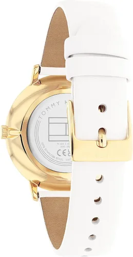 Vista 3 de Tommy Hilfiger Reloj de cuarzo de acero inoxidable y correa de cuero para mujer, color blanco (modelo 1782605), Blanco