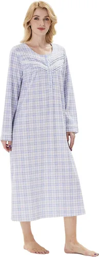 Vista 19 de Keyocean Camisones para mujer, suaves 100% algodón, cómodos camisones de manga larga para dormir para mamá Danderlion Azul