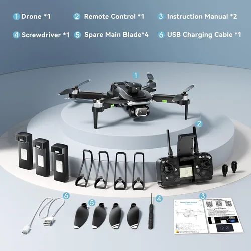 Vista 6 de Drone with Camera for Adults 1080P, Brushless Motor Drone with 3 Batteries, Optical Flow Hold, Obstacle Avoidance, Follow Me Mode, 90° Adjustable