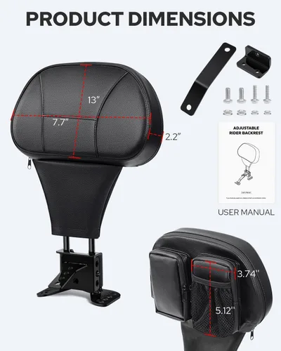 Vista 10 de Benlari Respaldo para conductor y pasajero, ajustable y desmontable, compatible con Harley Davidson Touring Street Glide Electra Glide Road Glide