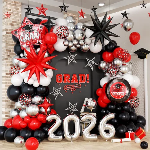 Vista 12 de Kit de arco de globos de graduación azul y dorado 2026, decoraciones de graduación 2026, globos dorados del número 2026 con explosión de estrella
