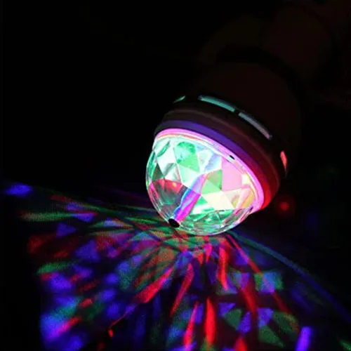 Vista 5 de Bombilla LED de bola, 3W E27, RGB, cristal giratorio, luz de escenario, con rotación automática por voz (1 unidad)