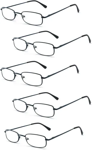 Vista 7 de 5 pares de lentes de lectura rectangulares de metal para hombres y mujeres, multicolor café