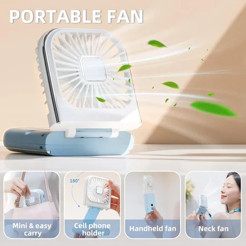 Vista 2 de Ventilador portátil recargable, mini ventilador de mano de 3000 mAh, funciona con pilas, pequeño ventilador de escritorio para oficina, exterior e