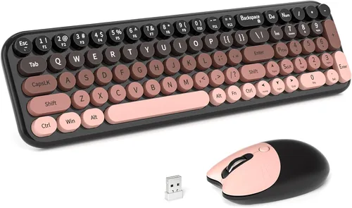 Vista 29 de MOFII Combo de teclado y mouse inalámbricos, máquina de escribir compacta, juego de teclado y mouse redondos retro, Plug and Play, para Windows
