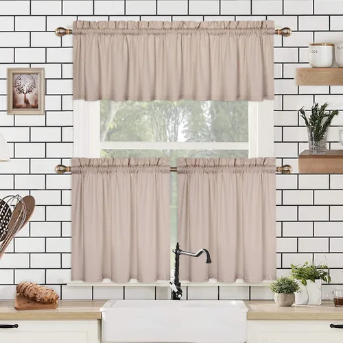 Vista 7 de CAROMIO Cenefas para ventanas de cocina, microfibra suave texturizada en relieve, con bolsillo para barra, cortinas a medida para ventanas de baño